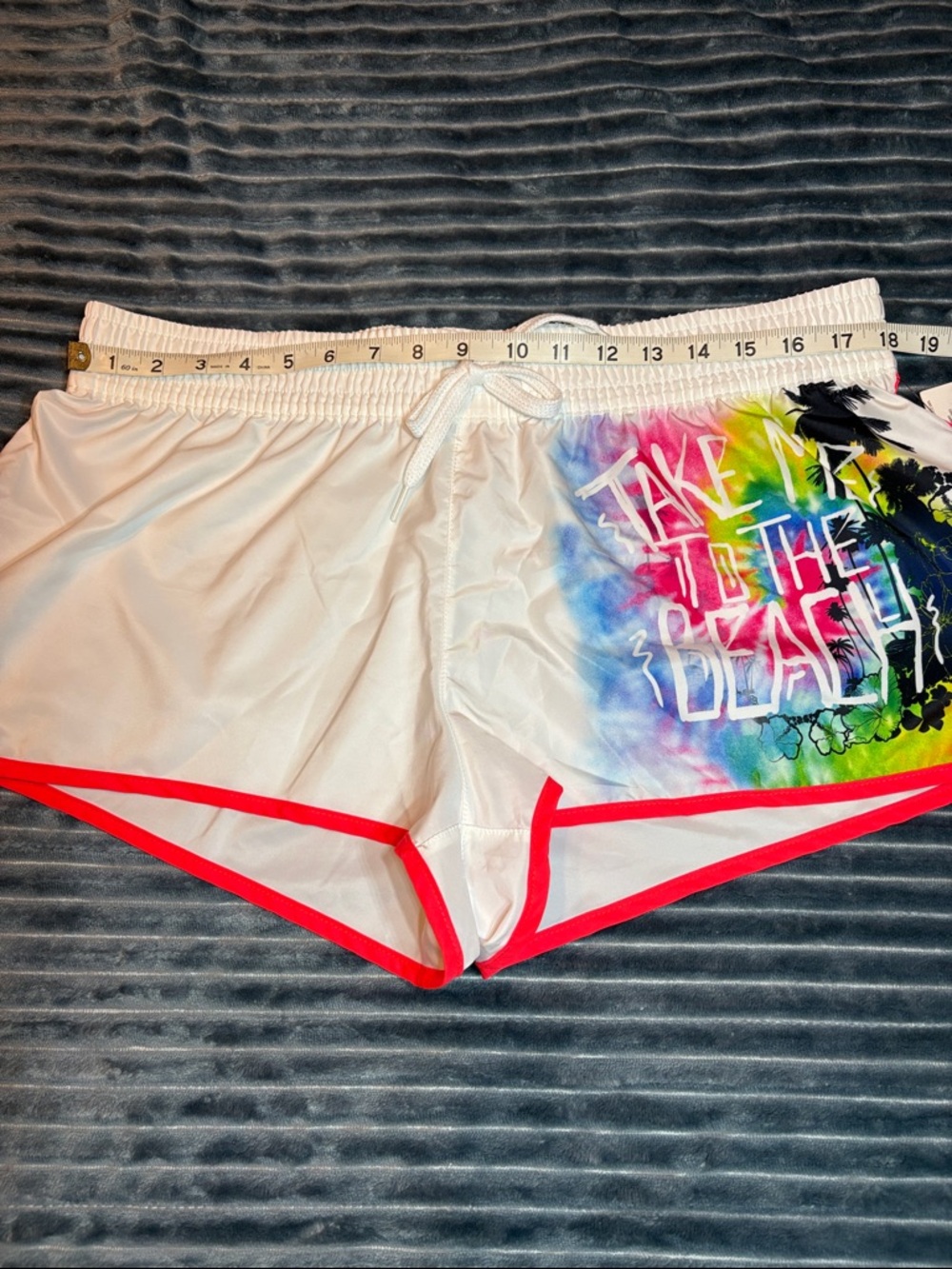 OP White Swim Board Shorts with Rainbow Beach Graphic and Pink Trim Size XL NWT - Picture 5 of 9